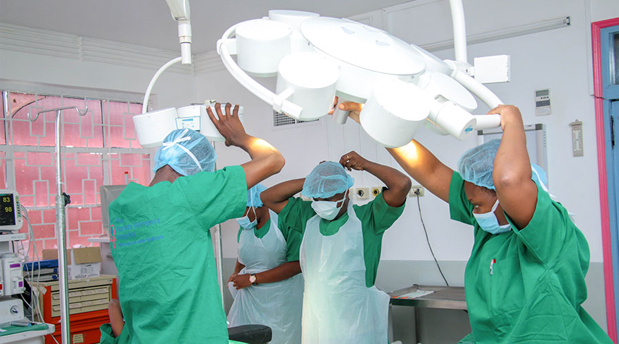 A team of doctors performing a surgical procedure